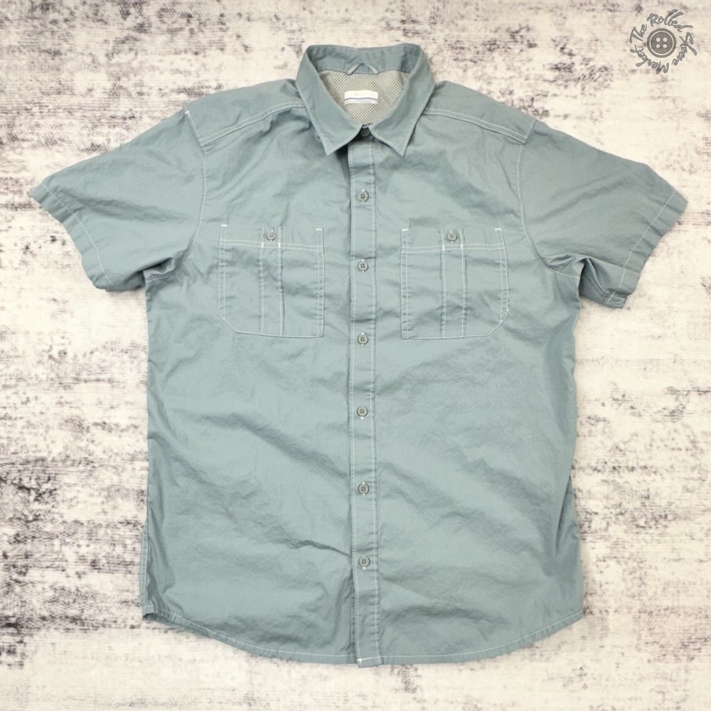 Columbia‎ PFG Fishing Shirt Vented Short Sleeve Men's Large Blue-Gray Button Up